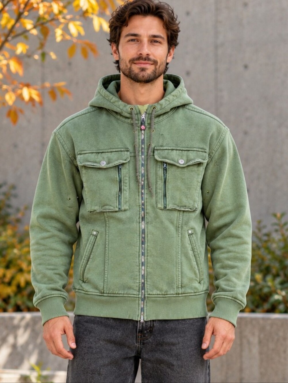 VTG Lululemon Men's Tactical/Utility Full Camo Zip Hoodie Green Cargo Pockets L